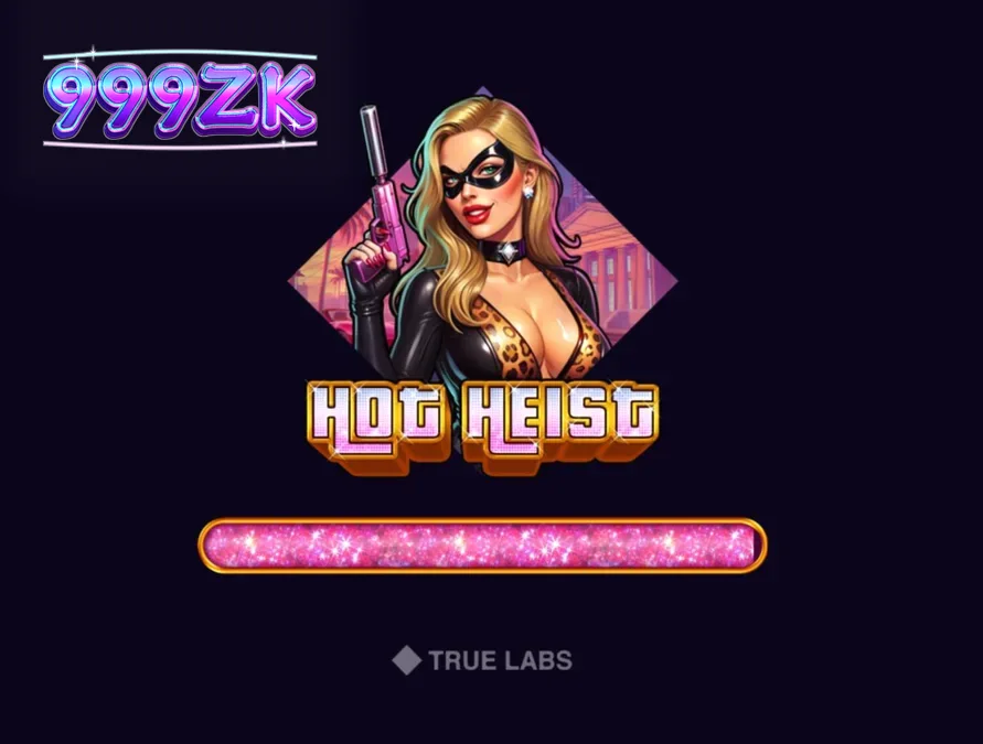 Tangkapan layar permainan slot Hot Heist oleh TrueLab dengan tema perampokan neon yang futuristik.